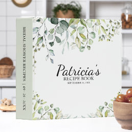 Greenery Eucalyptus Bridal Shower Recipe Book  3 Ring Binder