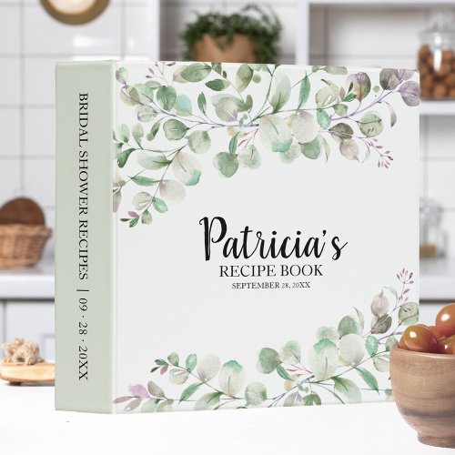 Greenery Eucalyptus Bridal Shower Recipe Book 3 Ring Binder