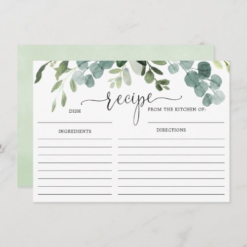 Greenery eucalyptus bridal shower recipe card