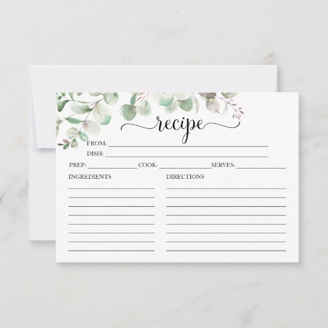 Greenery Eucalyptus Bridal Shower Recipe Cards (Front)