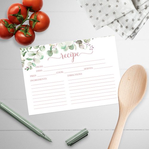 Greenery Eucalyptus Bridal Shower Recipe Cards