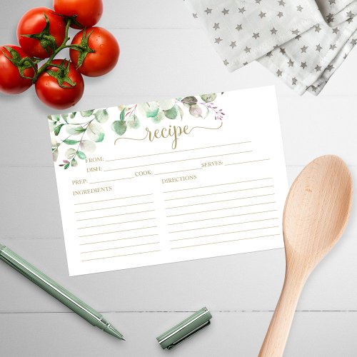 Greenery Eucalyptus Bridal Shower Recipe Cards