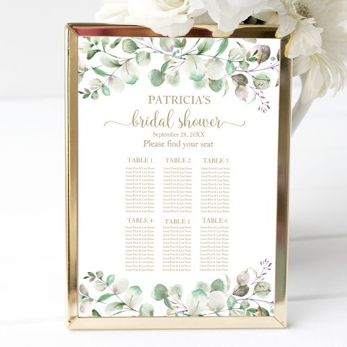 Greenery Eucalyptus Bridal Shower Seating Chart