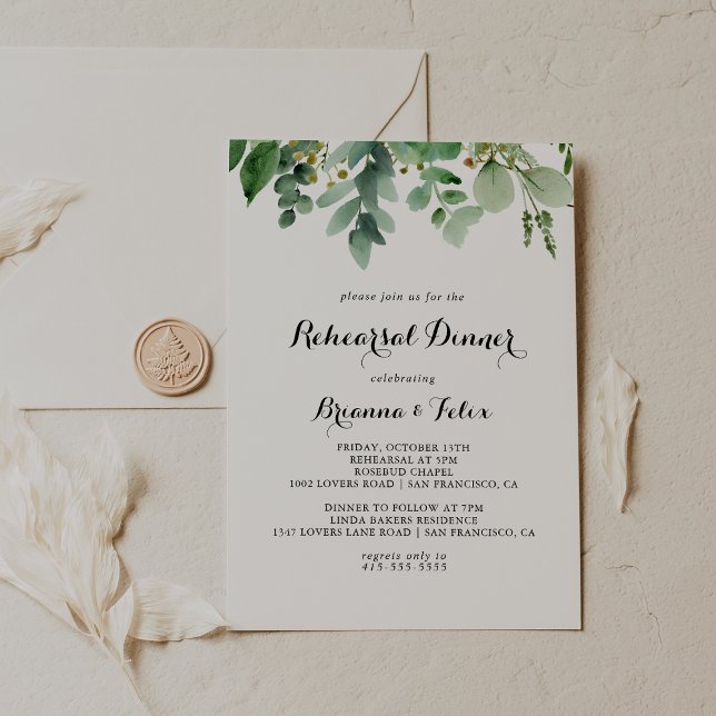 Greenery Eucalyptus Calligraphy Rehearsal Dinner Invitation (Creator Uploaded)