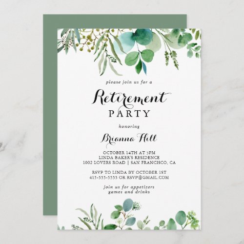 Greenery Eucalyptus Calligraphy Retirement Party Invitation