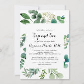 Greenery Eucalyptus Calligraphy Sip and See Invitation (Front)