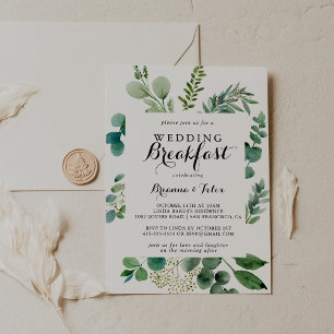 Greenery Eucalyptus Calligraphy Wedding Breakfast Invitation