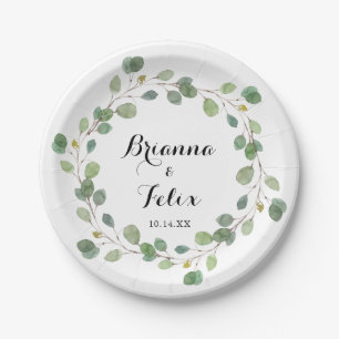 Greenery Eucalyptus Calligraphy Wedding Cake Paper Plates