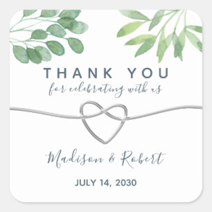 Greenery Eucalyptus Calligraphy Wedding Favor Square Sticker