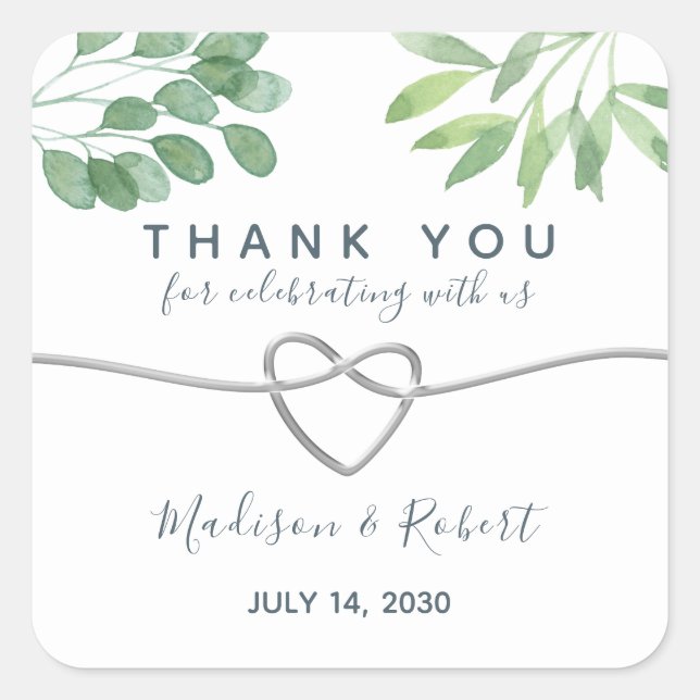 Greenery Eucalyptus Calligraphy Wedding Favor Square Sticker (Front)