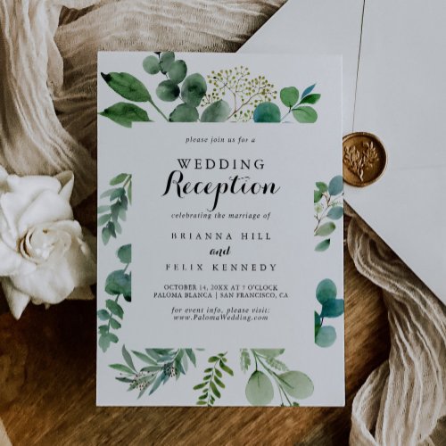 Greenery Eucalyptus Calligraphy Wedding Reception Invitation