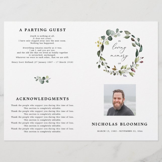 Greenery Eucalyptus Celebration Of Life Program (Front)