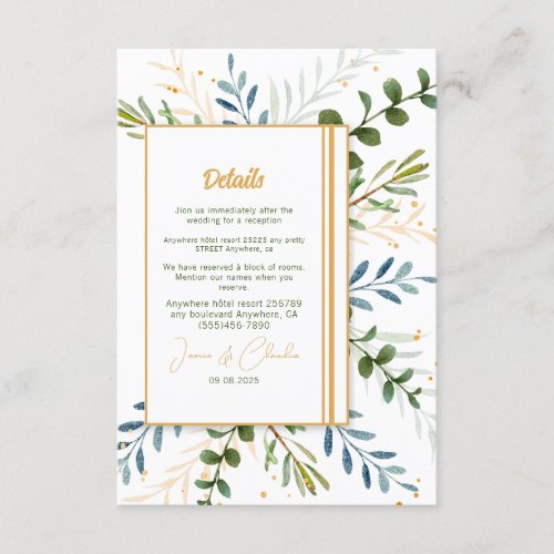 Greenery eucalyptus Classic formal wedding  Enclosure Card