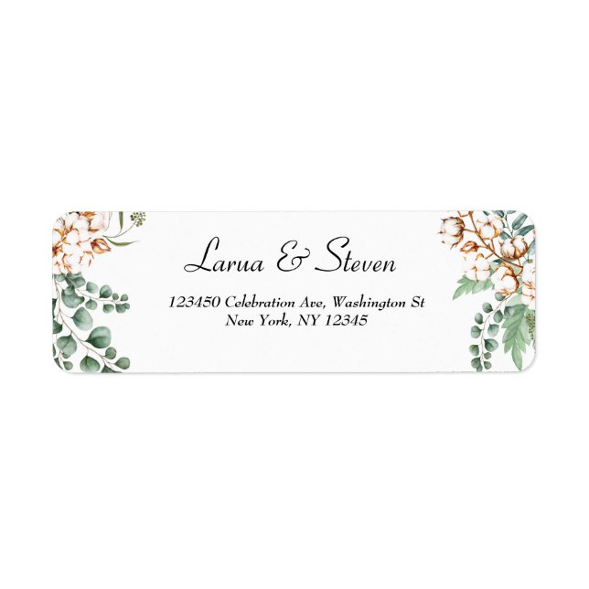 Greenery Eucalyptus Cotton Boho Return Address Label (Front)