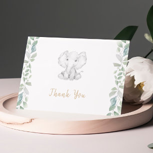 Greenery Eucalyptus Cute Elephant Baby Shower Thank You Card