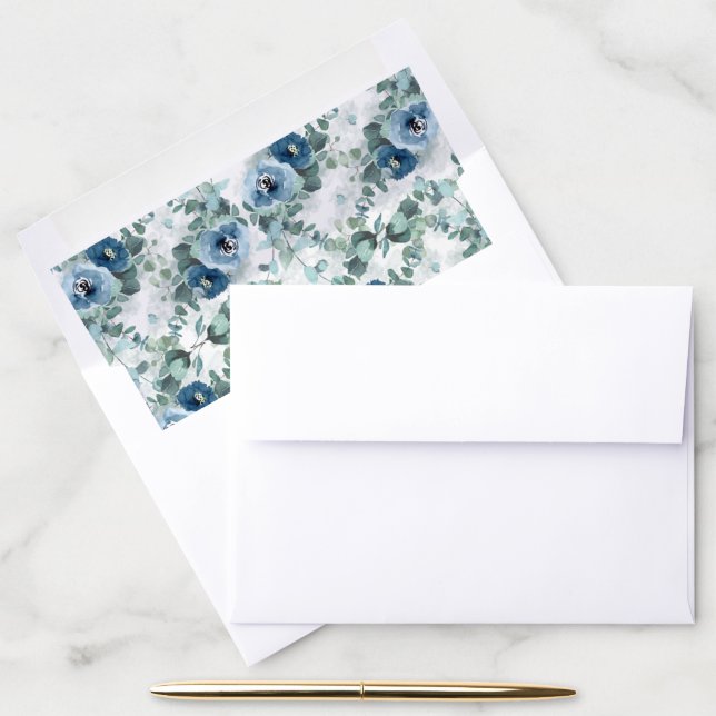 Greenery Eucalyptus Dusty blue Floral Envelope Lin Liner (Desk)