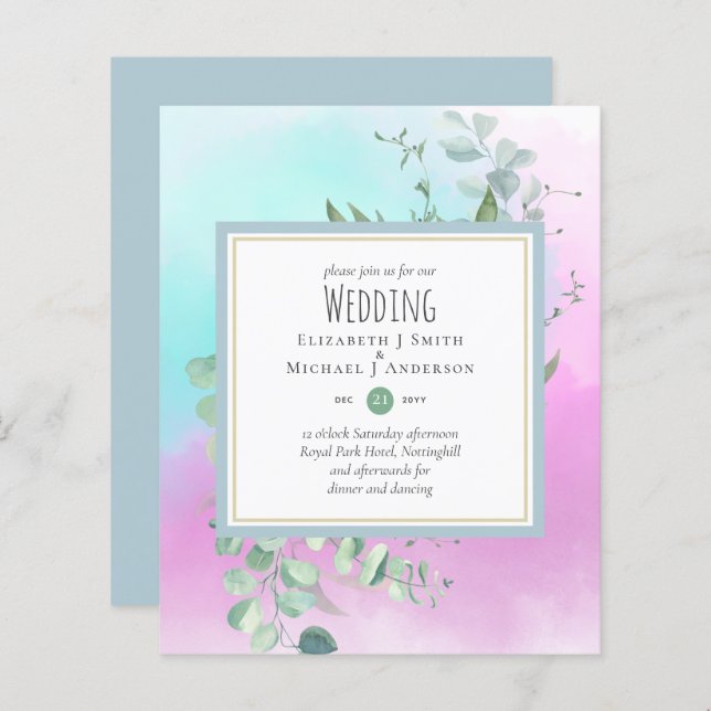 Greenery Eucalyptus DUSTYBLUE PINK Wedding BUDGET  (Front/Back)