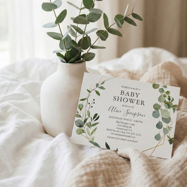 Greenery Eucalyptus Elegant Botanical Baby Shower Invitation Postcard (Creator Uploaded)