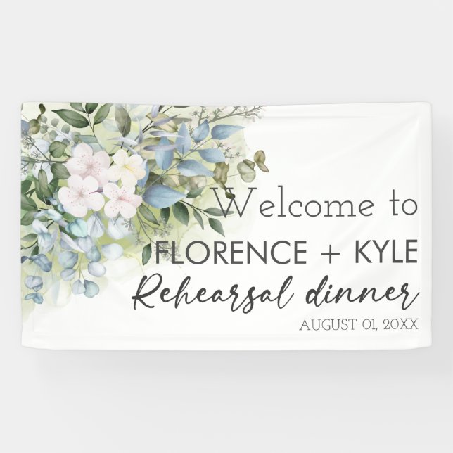 Greenery Eucalyptus Elegant Dusty Rehearsal Dinner Banner (Horizontal)