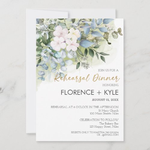 Greenery Eucalyptus Elegant Dusty Rehearsal Dinner Invitation