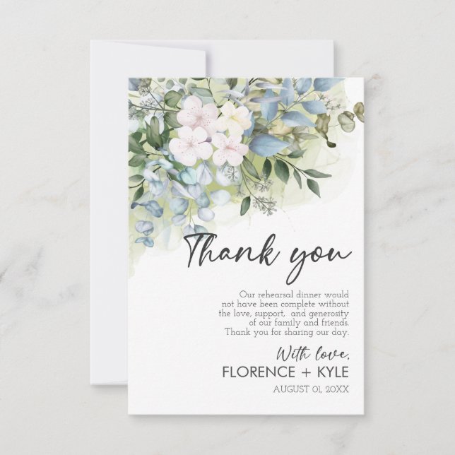 Greenery Eucalyptus Elegant Dusty Rehearsal Dinner Thank You Card (Front)