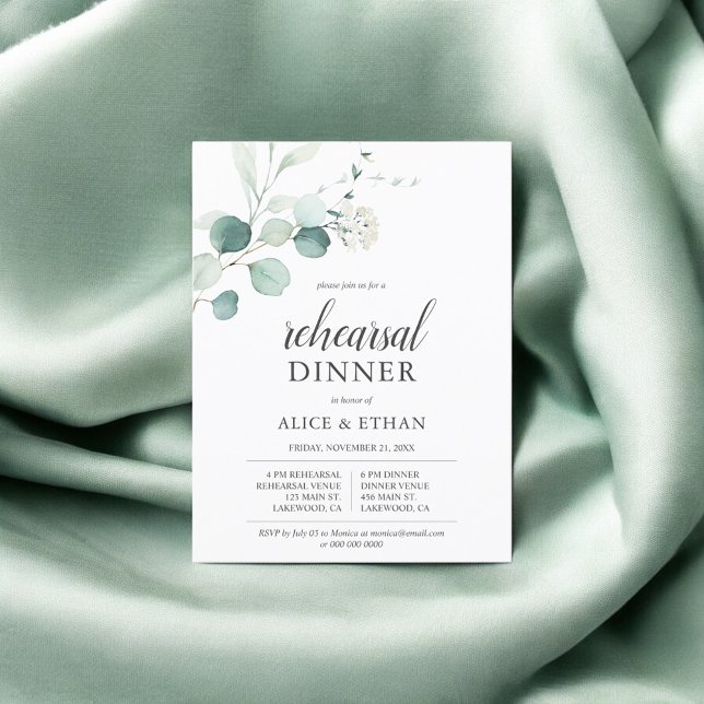 Greenery Eucalyptus Elegant Rehearsal Dinner Invitation Postcard (Creator Uploaded)