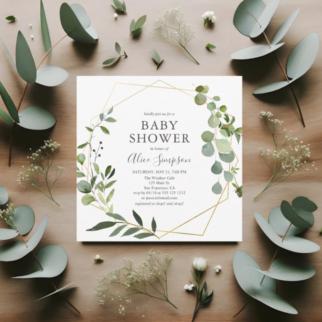 Greenery Eucalyptus Elegant Script Baby Shower Invitation (Creator Uploaded)