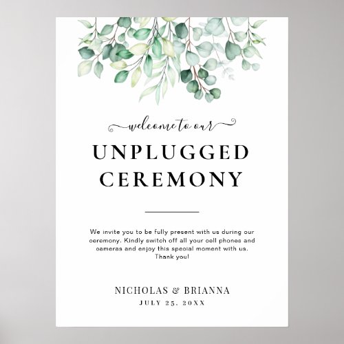 Greenery Eucalyptus Elegant Unplugged Wedding Sign