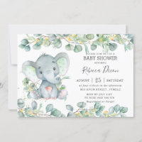 Greenery Eucalyptus Elephant Baby Shower Neutral Invitation