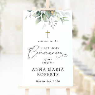 Greenery, Eucalyptus, First Holy Communion Welcome Foam Board