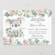 Greenery Eucalyptus Floral Koala Baby Shower Girl Invitation