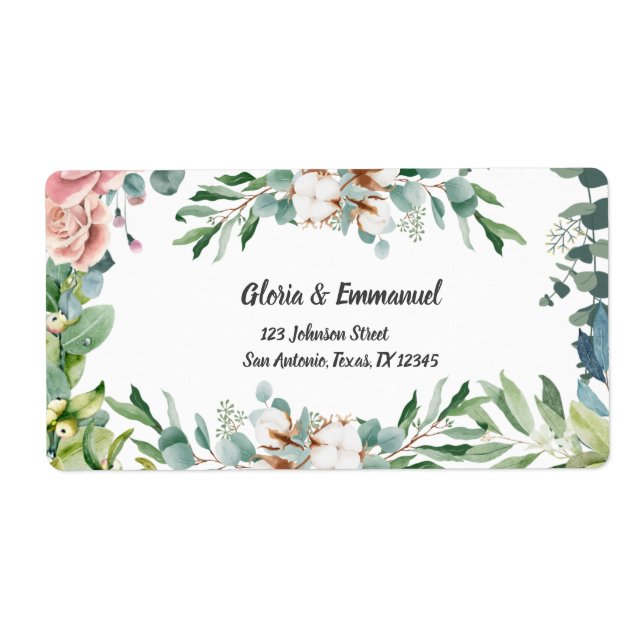Greenery Eucalyptus Floral Wedding return address Label (Front)