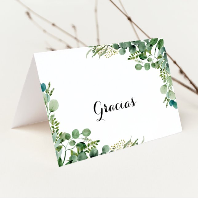 Greenery Eucalyptus Folded Wedding Gracias Card (Creator Uploaded)