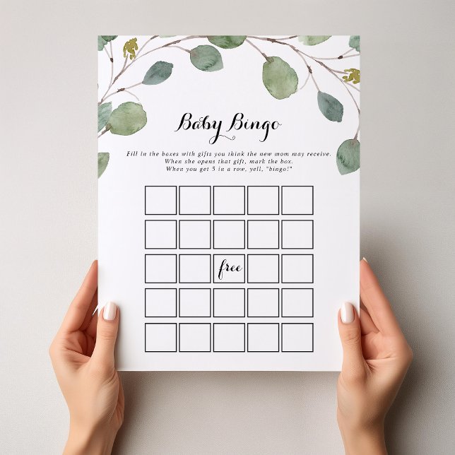 Greenery Eucalyptus Foliage Baby Bingo Shower Game (Creator Uploaded)
