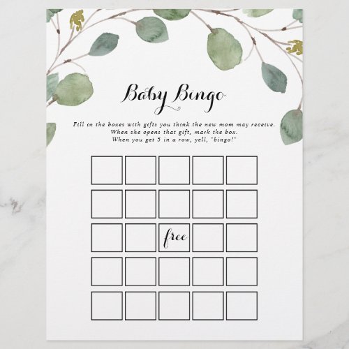 Greenery Eucalyptus Foliage Baby Bingo Shower Game