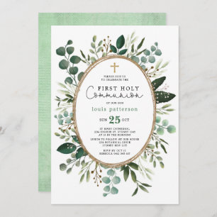 Greenery Eucalyptus Foliage Bouquet Holy Communion Invitation