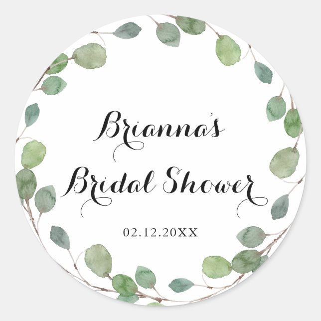 Greenery Eucalyptus Foliage Bridal Shower Favor Classic Round Sticker (Front)