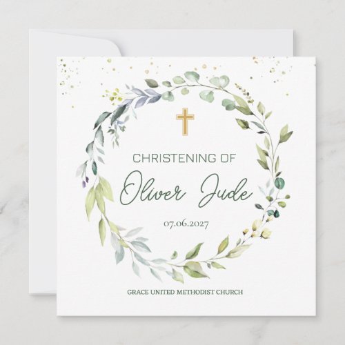 Greenery Eucalyptus Foliage Christening Invitation