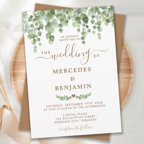 Greenery Eucalyptus Foliage Elegant Gold Wedding Invitation