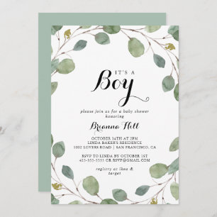 Greenery Eucalyptus Foliage It's A Boy Baby Shower Invitation