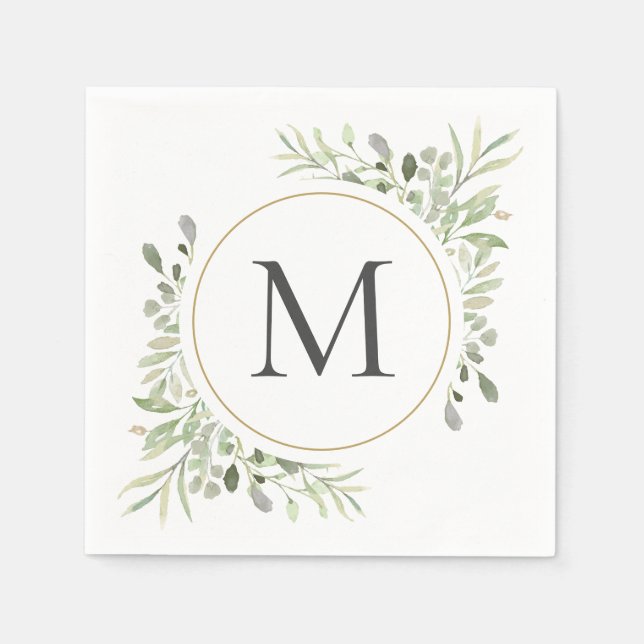 Greenery Eucalyptus Foliage Monogram Napkins (Front)