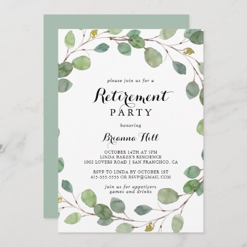 Greenery Eucalyptus Foliage Retirement Party Invitation