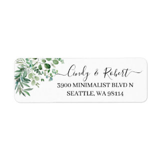 Greenery Eucalyptus Foliage Script Return Address Label