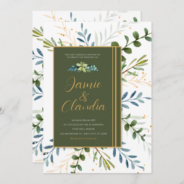 greenery Eucalyptus Foliage wedding Invitation (Front/Back)