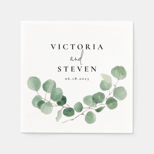 Greenery Eucalyptus Foliage Wedding Napkins (Front)