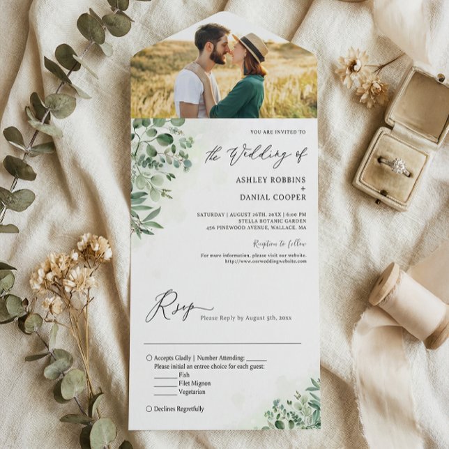 Greenery Eucalyptus Foliage Wedding Photo All In One Invitation (Creator Uploaded)