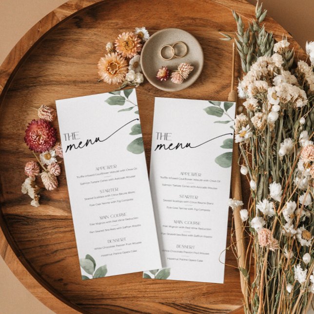 Greenery Eucalyptus Food and Drink Sage Green Menu (Sage green Eucalyptus Greenery food and drinks menu)