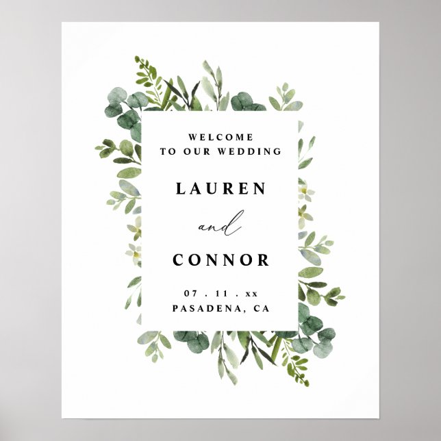 Greenery Eucalyptus Frame Wedding Welcome Sign (Front)