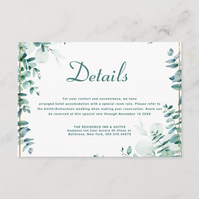 Greenery Eucalyptus Frameborder Wedding  Enclosure Card (Front)