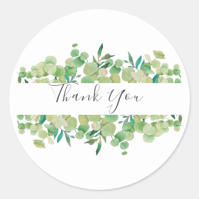 Greenery Eucalyptus Garland Thank You Favor Classic Round Sticker (Front)